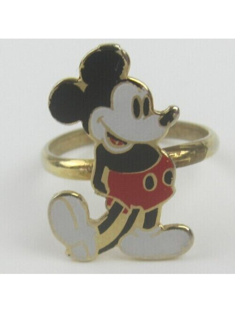 Vintage Disney Mickey Mouse Adjustable Ring Gold tone Red White Black Enamel
